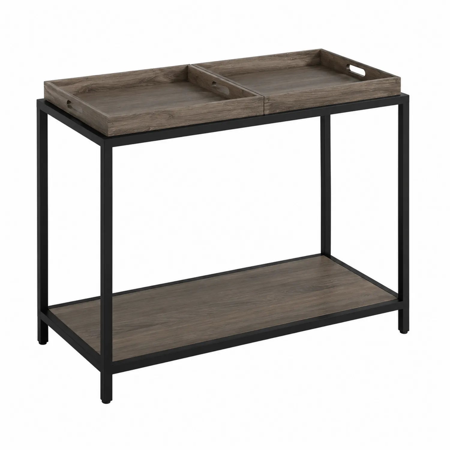 Konsolentisch mit Holz- und Metallstruktur in Schwarz/Dunkelbraun