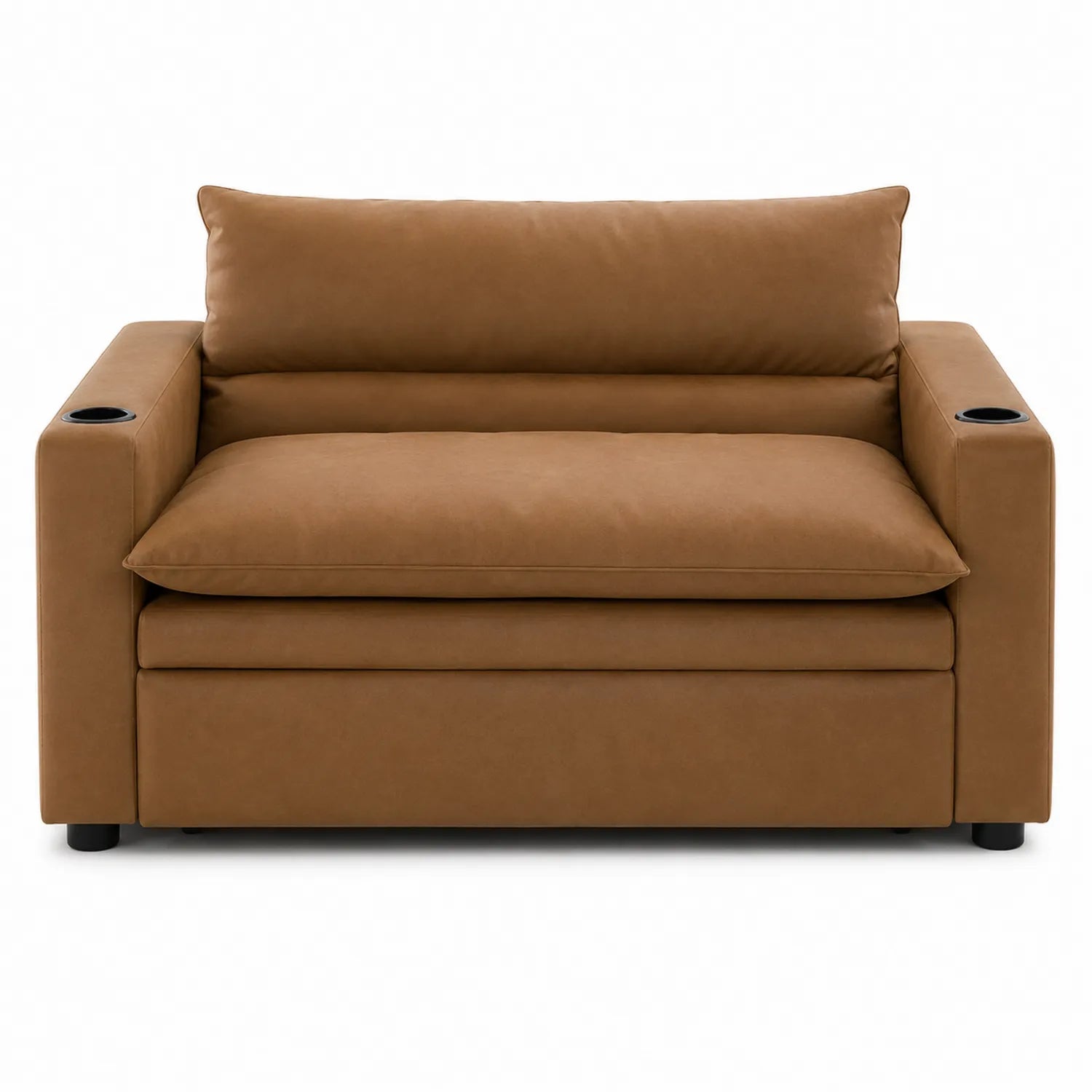Mikrofaser-Sofa mit Becherhaltern, Holzrahmen, Braun