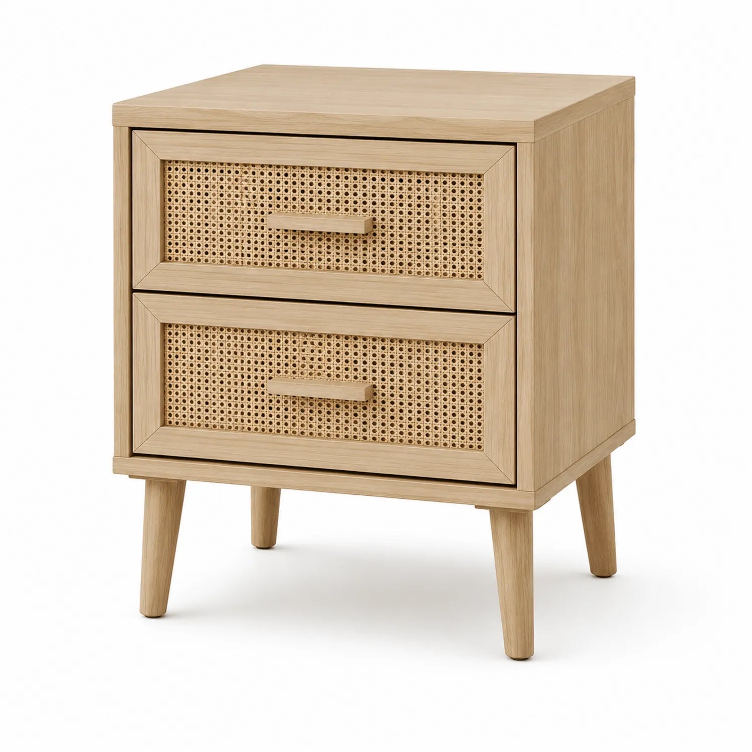 Nachttisch aus Holz mit Rattangeflecht, 2 Schubladen