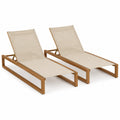 2er Set Sonnenliegen Akazienholz Stoff Beige