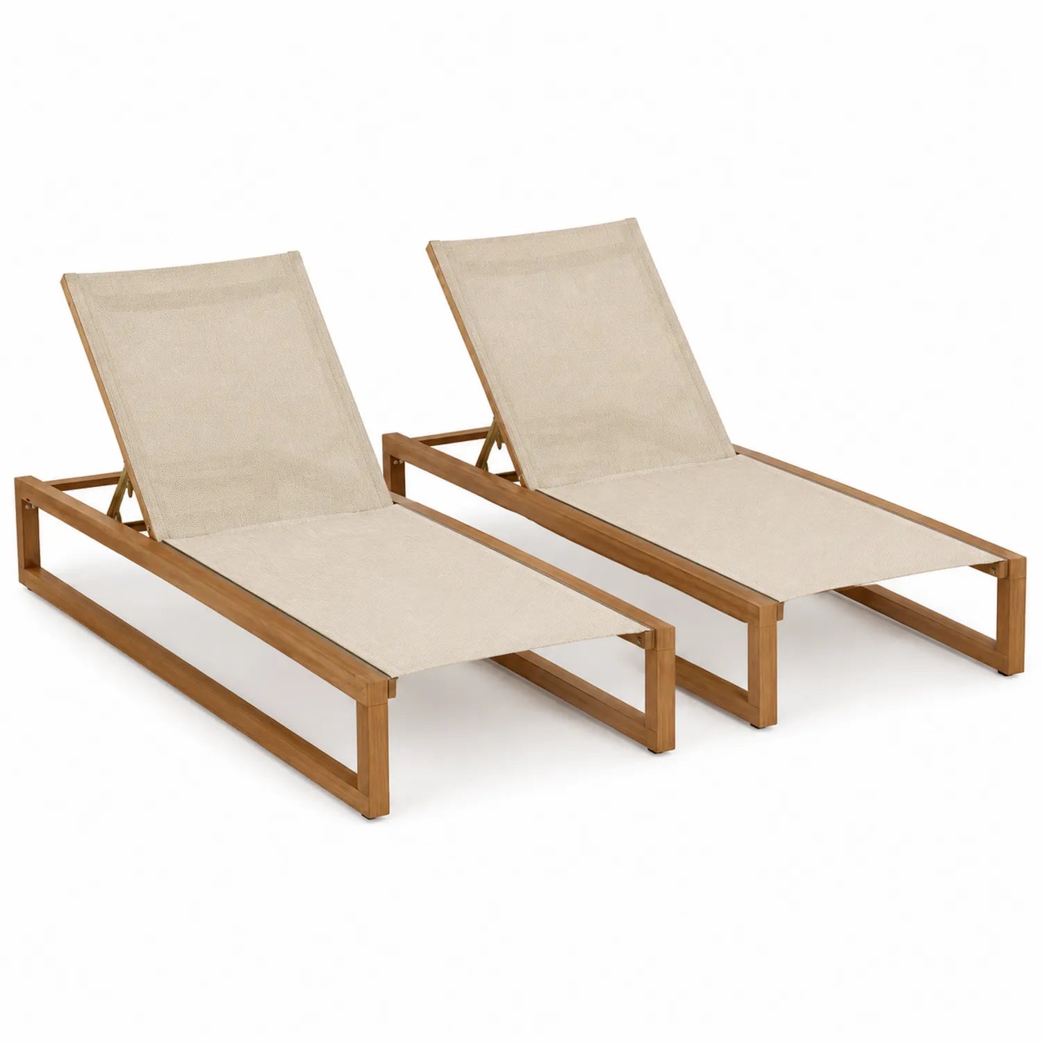 2er Set Sonnenliegen Akazienholz Stoff Beige