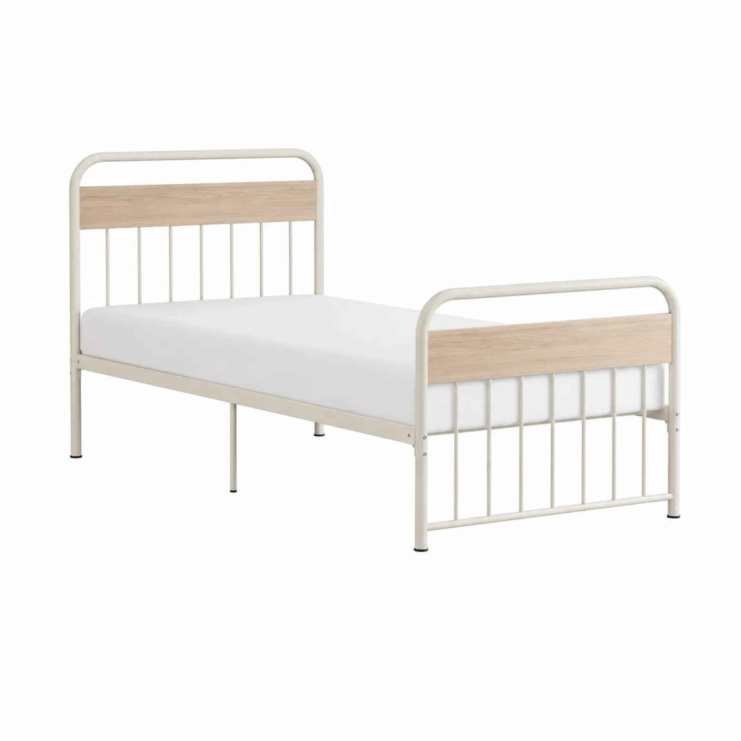 Einzelbett aus Metall und Holzfurnier Weiß 200x90 cm