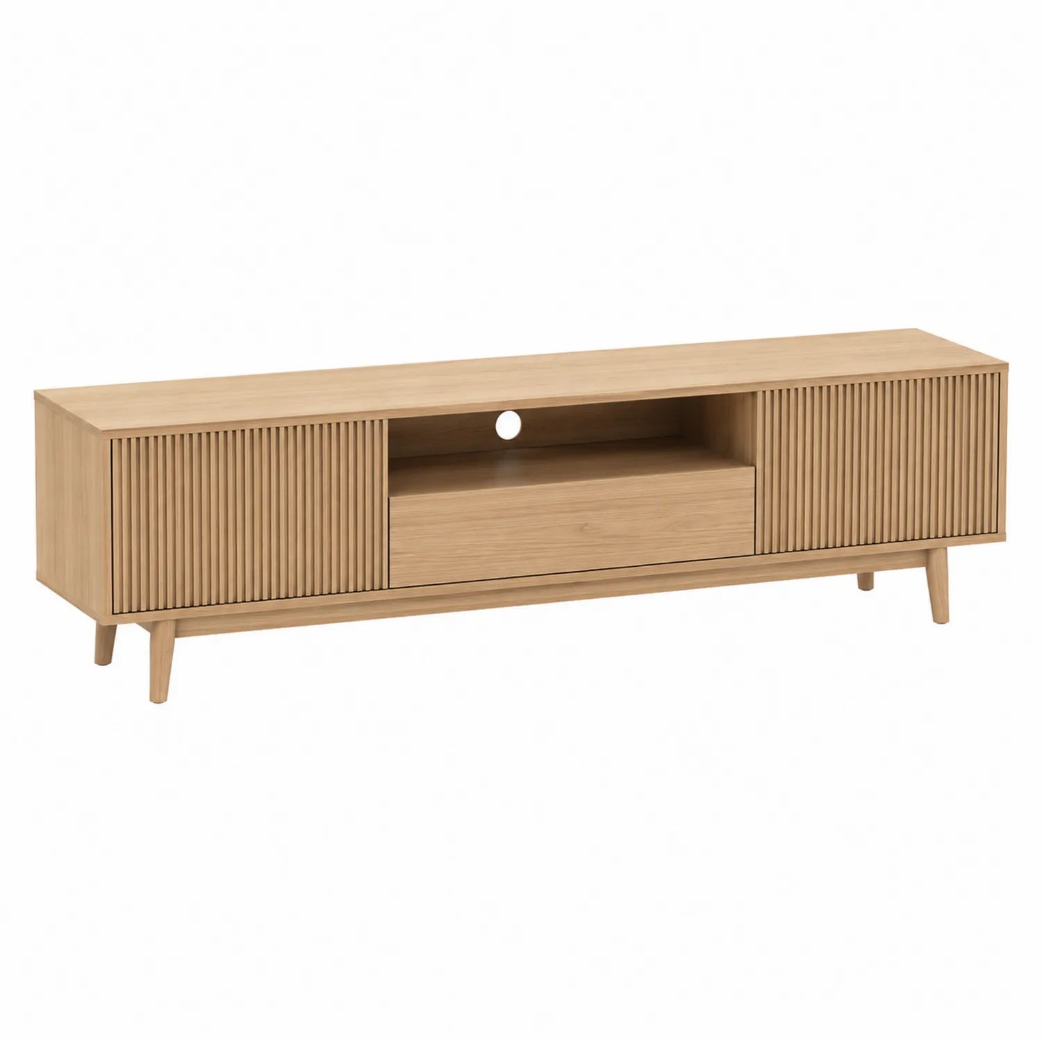 TV-Lowboard aus Eichenholz 180 cm mit Lamellentüren