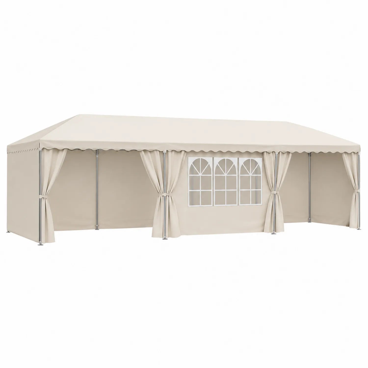 Pavillon 10x5m Beige mit Stahlrahmen und Fenstern