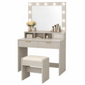 MDF Schminktisch mit Hocker und LED-Spiegel Beige