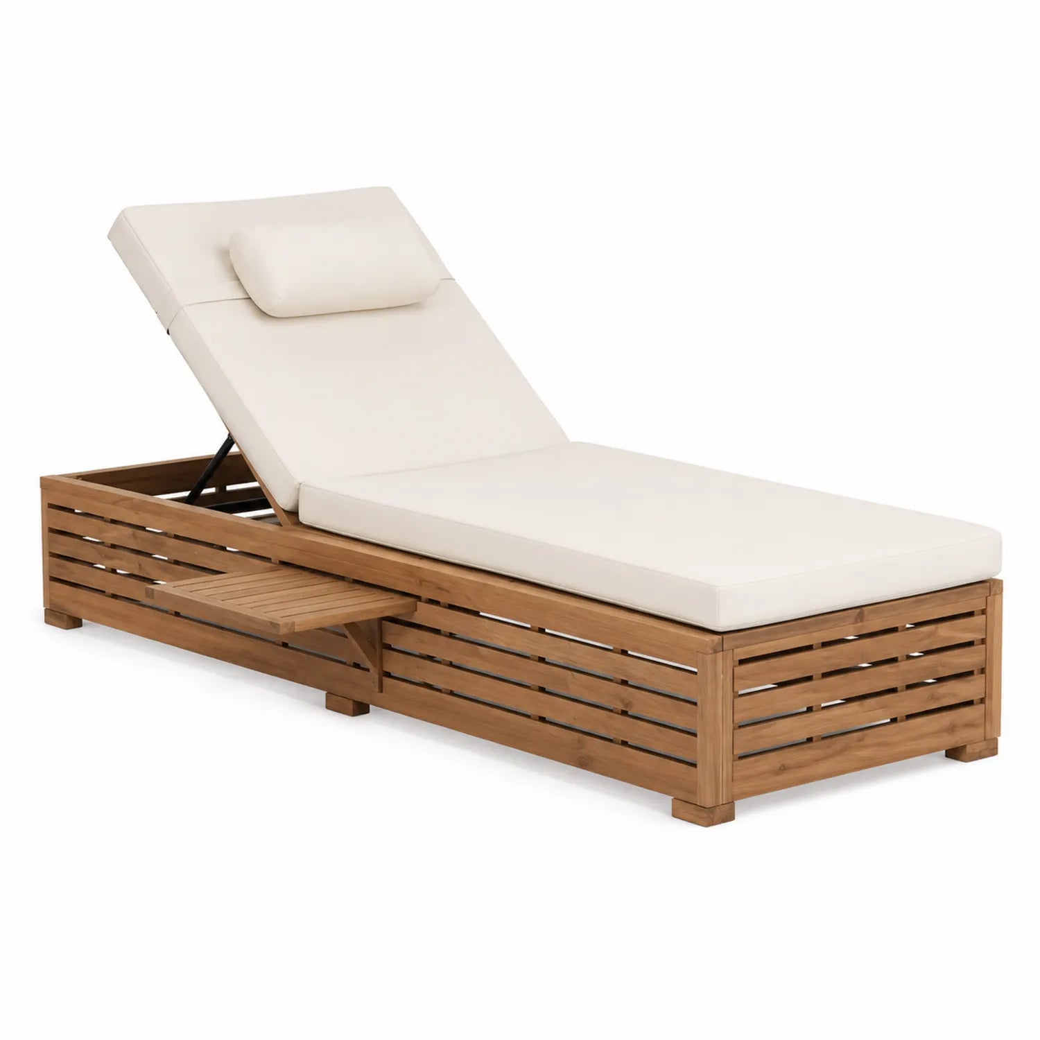 Liegestuhl aus Akazienholz mit Polyesterkissen Beige 200x70x35 cm