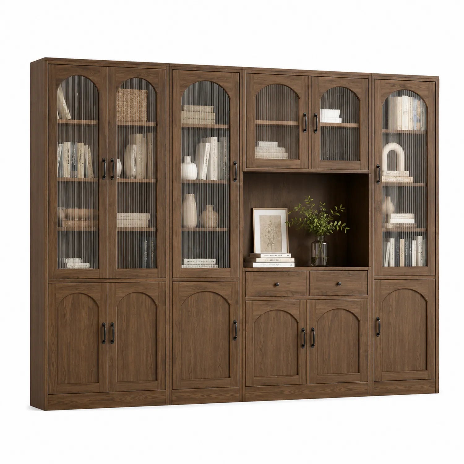 Regalsystem aus Eichenholz und Glas Braun 200x240x35 cm