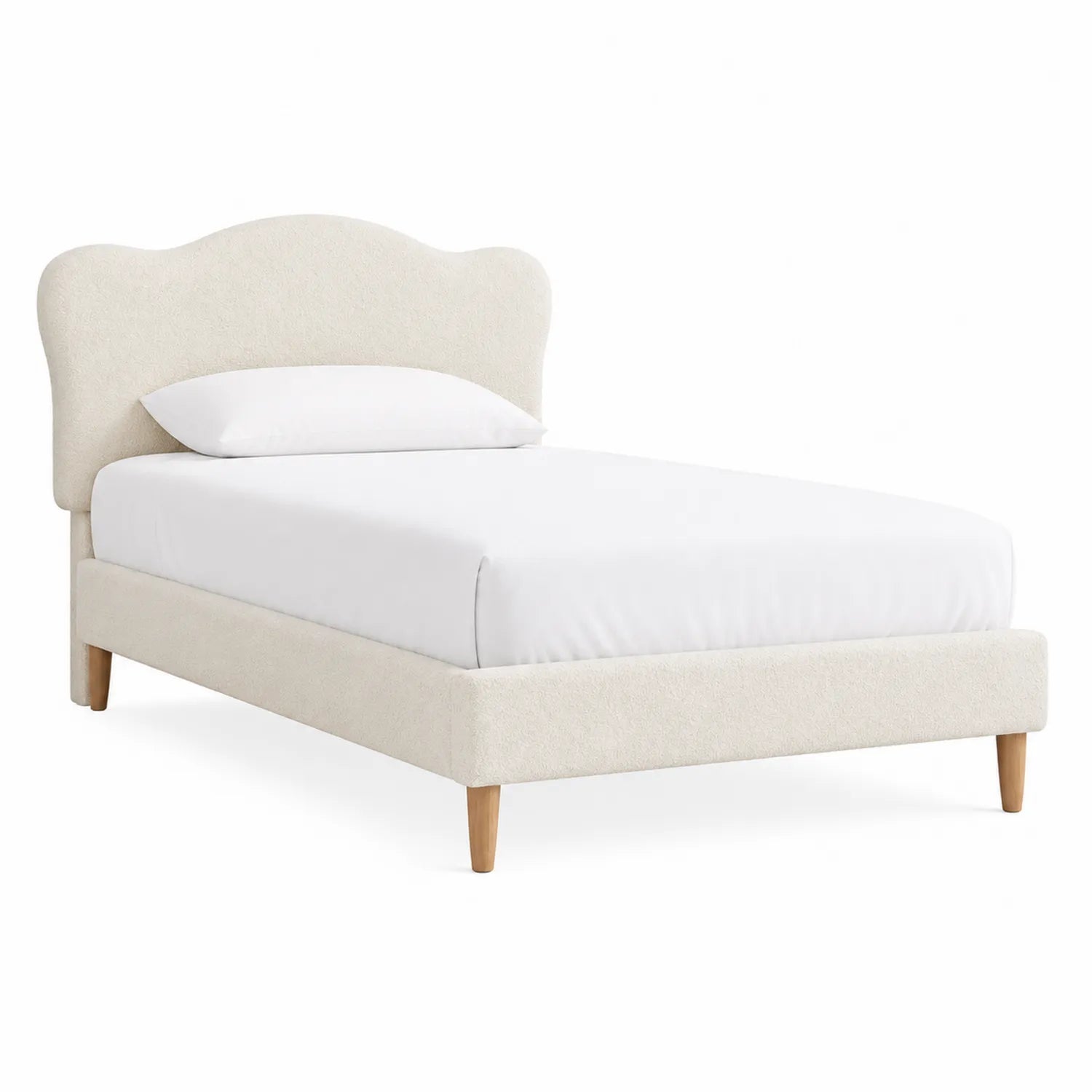 Einzelbett Stoff Beige mit Holzbeinen