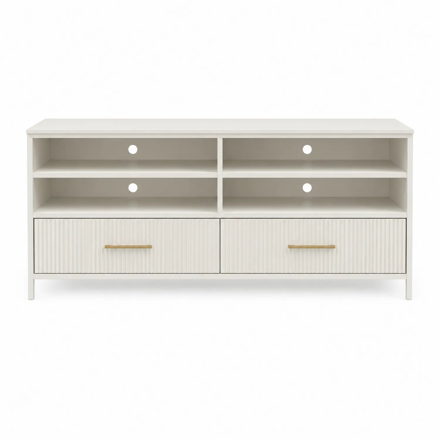 TV-Schrank aus MDF mit 2 Schubladen und 4 Regalfächern, Weiß