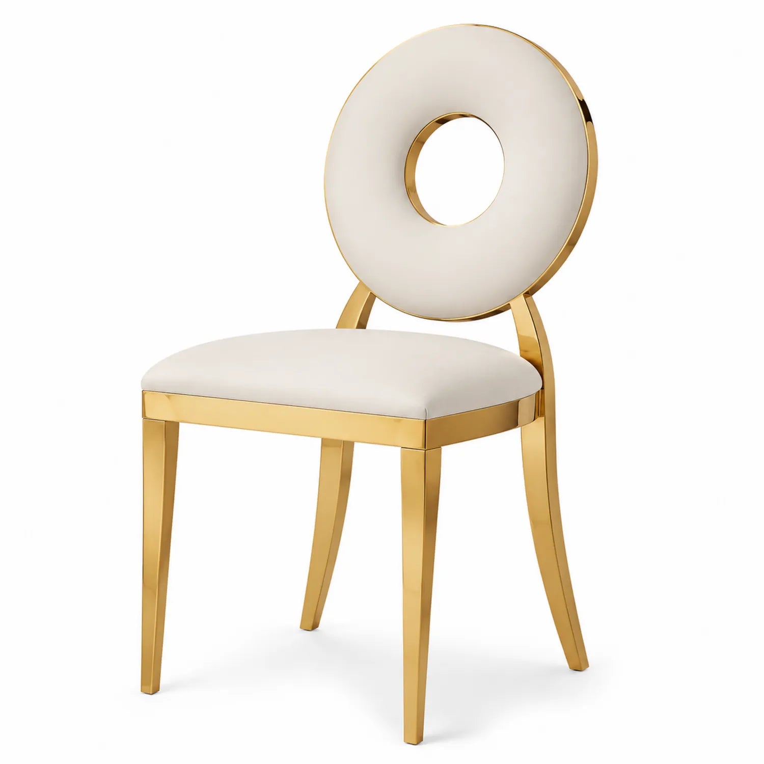 Esszimmerstuhl mit Edelstahl und Kunstleder in Gold/Weiß