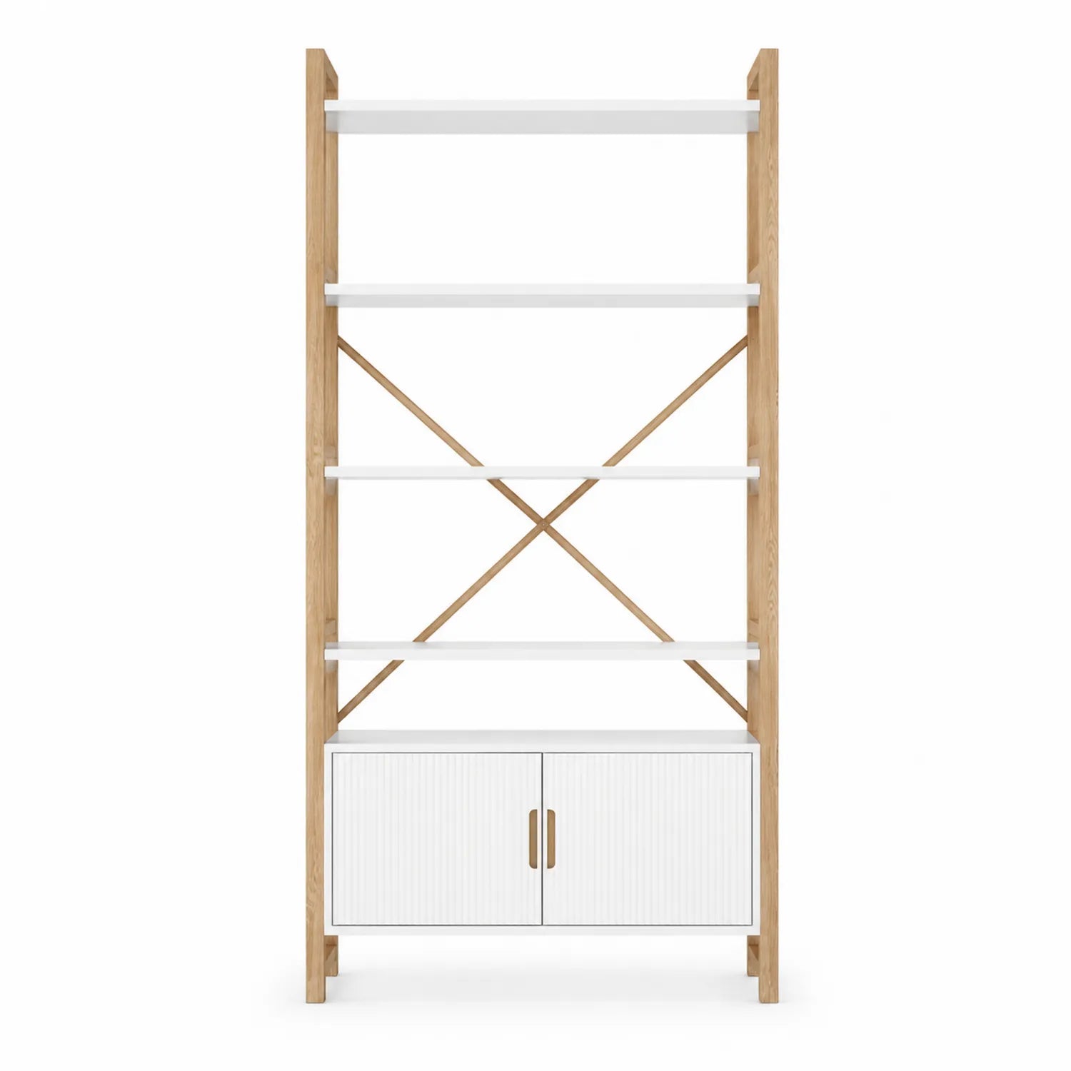 Eichenholz Bücherregal mit MDF Regalböden und Türen 180x80x30 cm