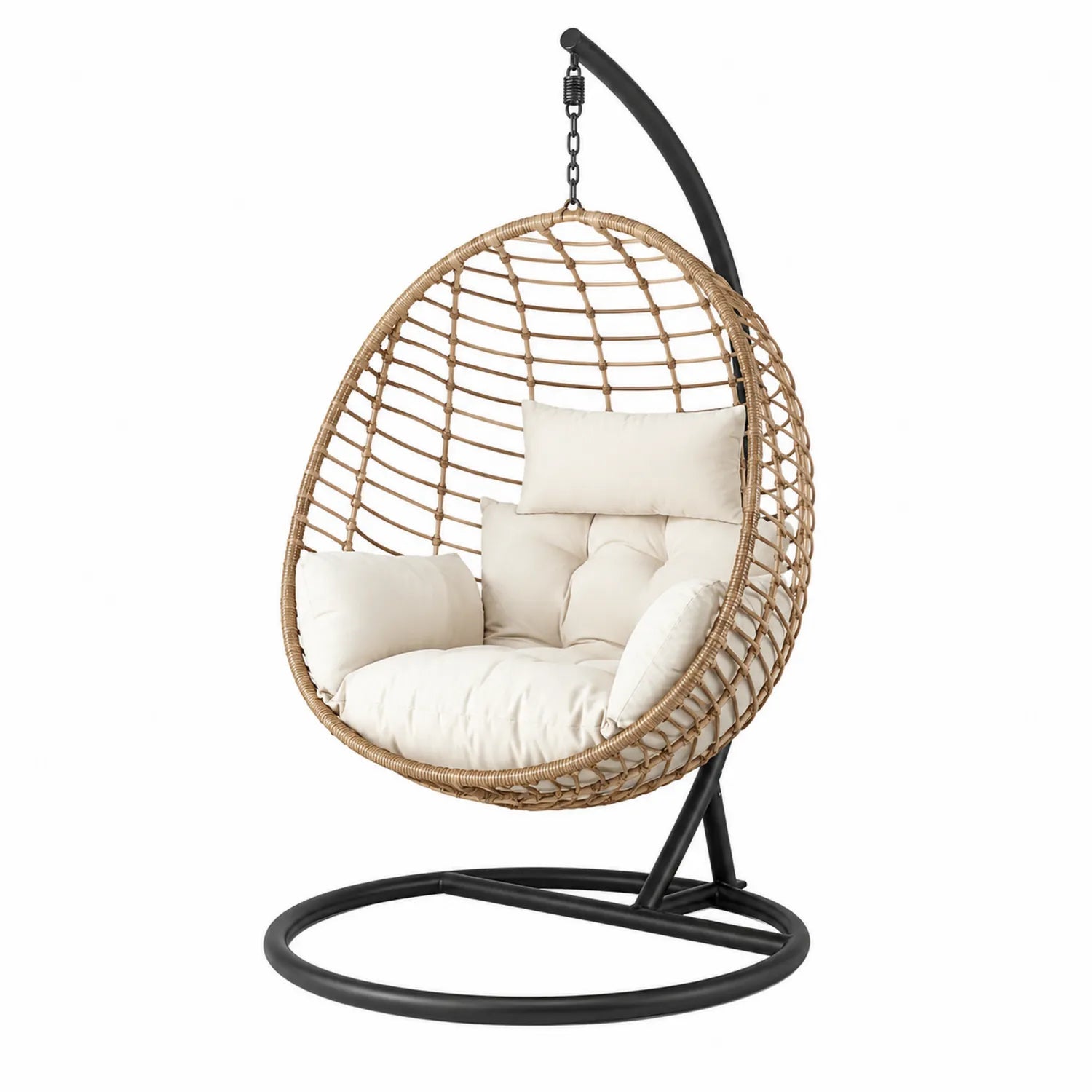 Hängesessel mit Stahlrahmen und PE-Rattan Beige