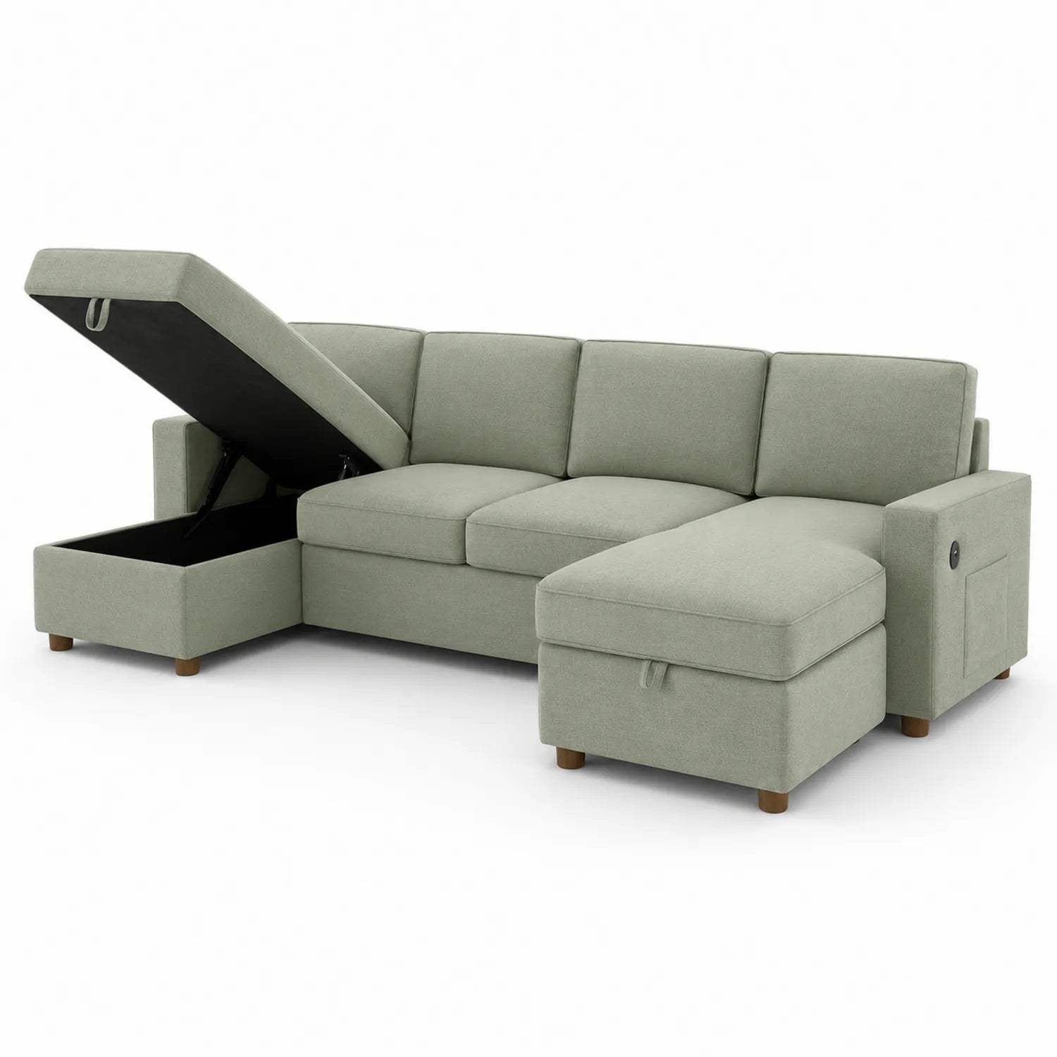 Ecksofa mit Stauraum und USB-Ladeanschluss Hellgrün
